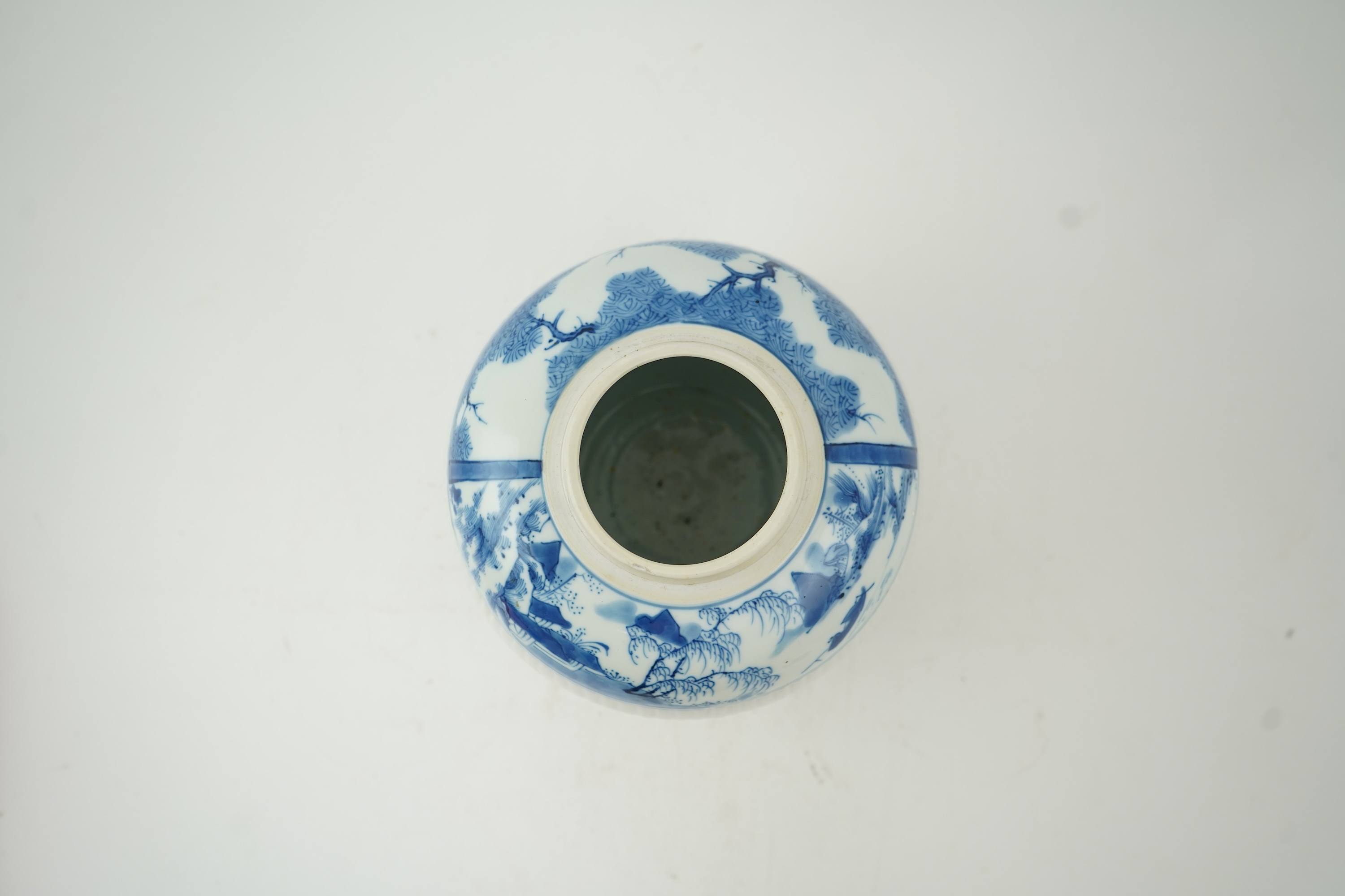 A Chinese blue and white ribbed ovoid jar, in Kangxi style, late 19th/early 20th century